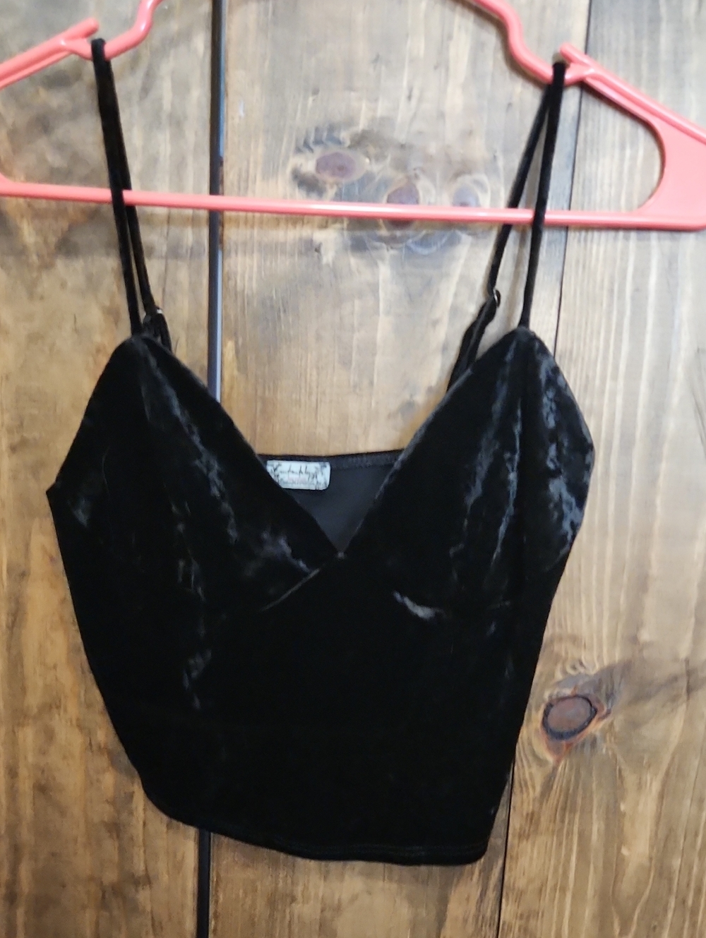 Free People Black Velvet Cropped Tank Top